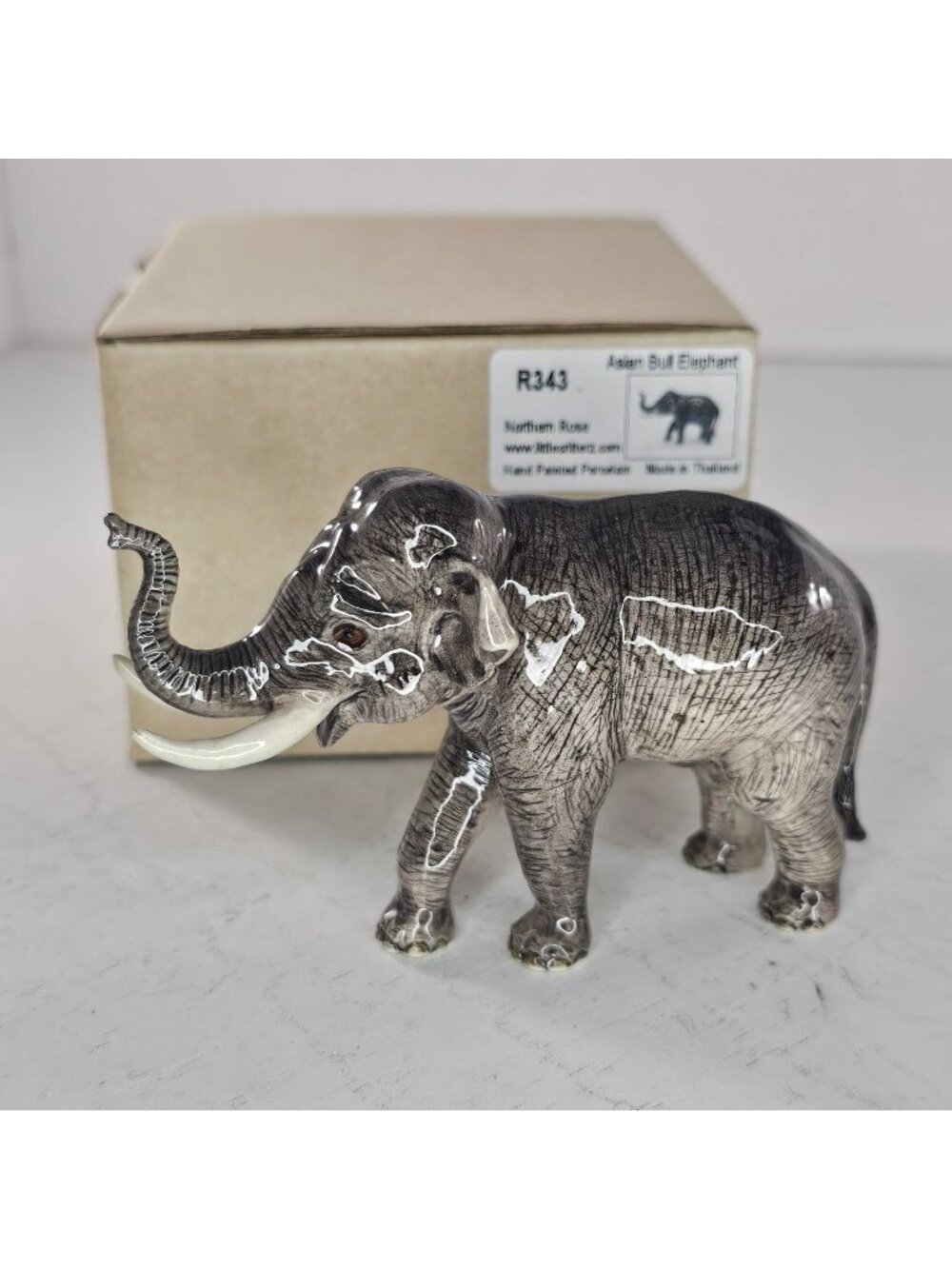 Northern Rose Porcelain Asian Bull Elephant Figurine Handpainted Little Critterz